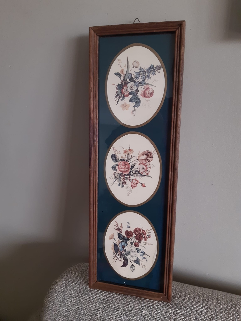 Vintage Wooden Framed Floral Prints in Teal Mat